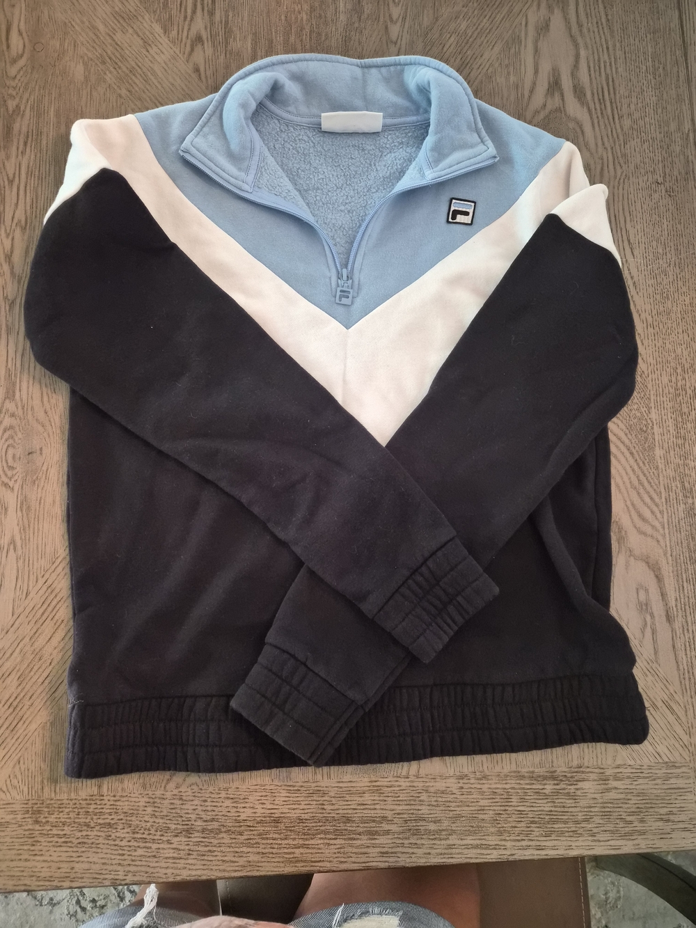 Y2K Fila Black, Light Blue & White Zip-Front Colorblock Sweater